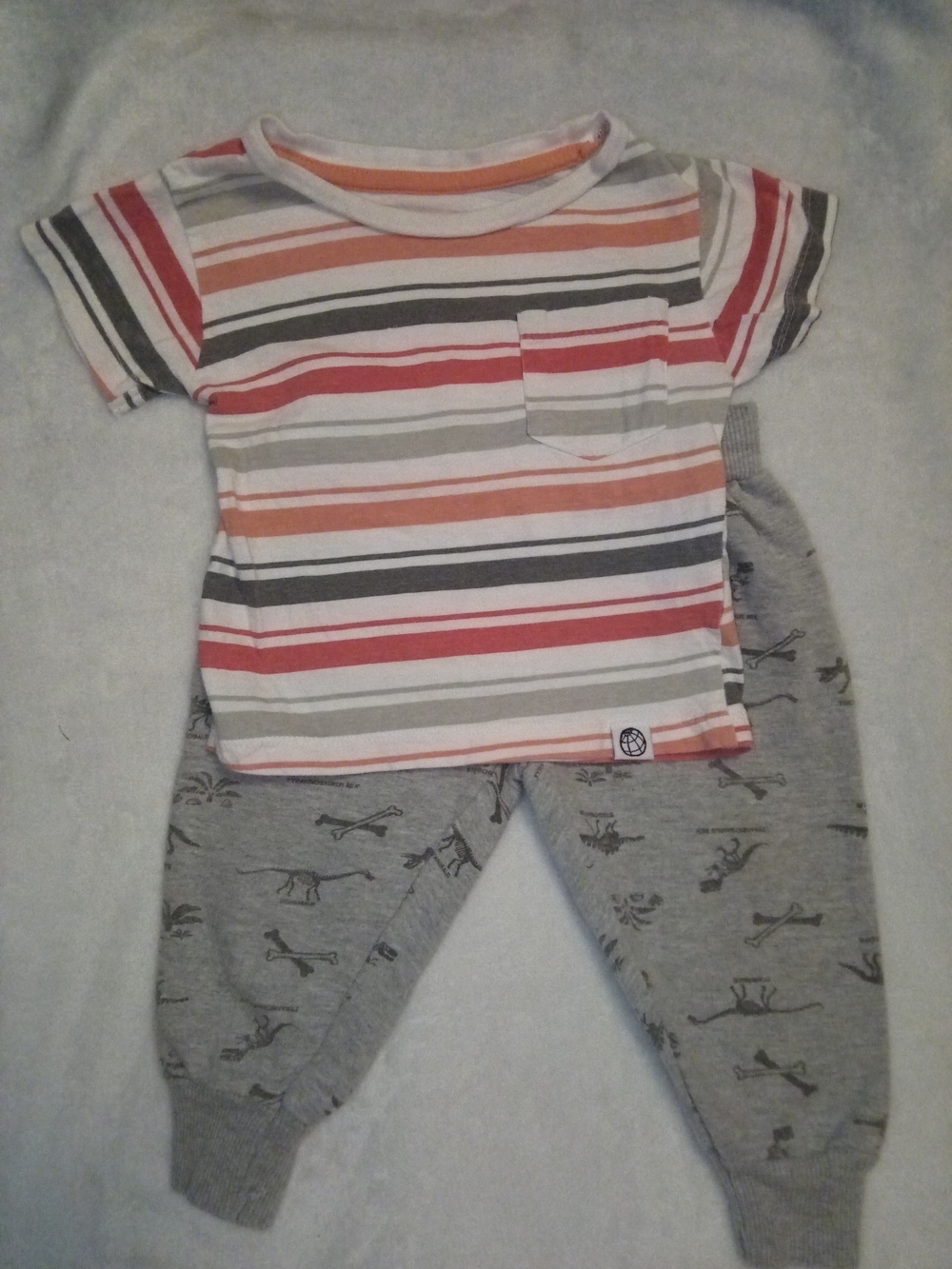 Free Planet Striped Pocket Tee and Dino Joggers - Red, Orange, Gray, White